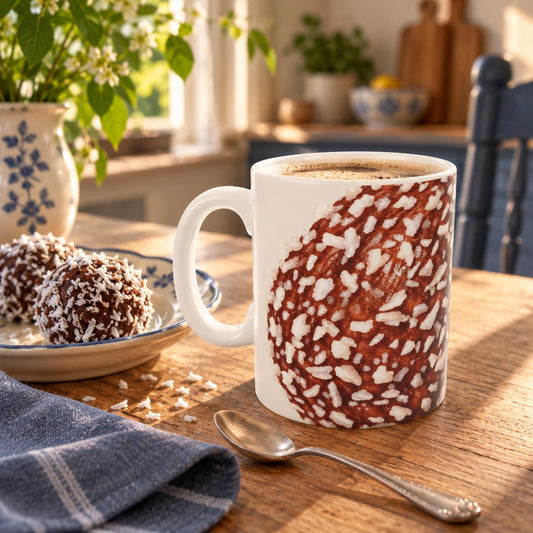     Chokladboll Mug with Swedish chocolate balls in a cosy fika setting