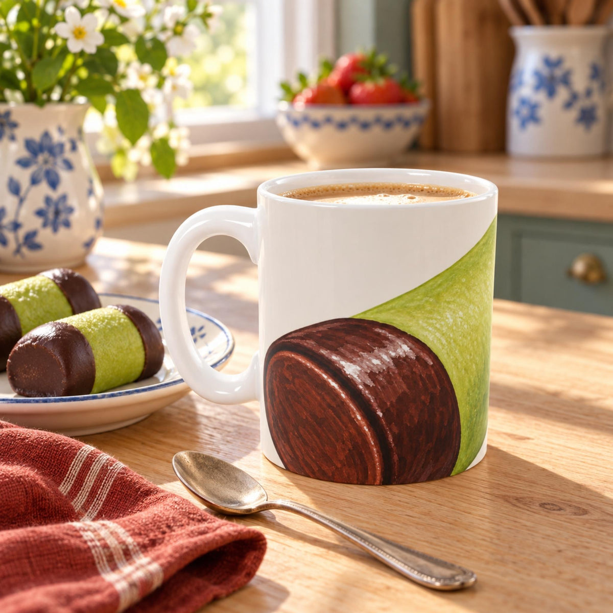     Dammsugare Mug with Swedish punsch rolls in a colourful fika setting