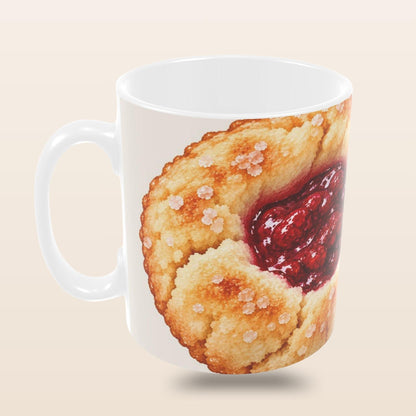     Hallongrotta Mug with Swedish raspberry cookies in a summer fika setting