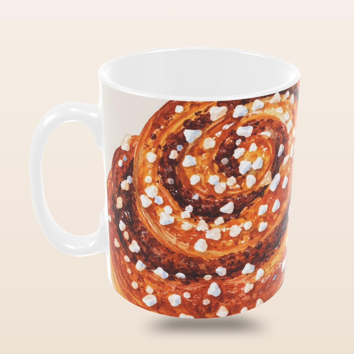     Kanelbulle Mug with Swedish cinnamon bun in a cosy fika setting