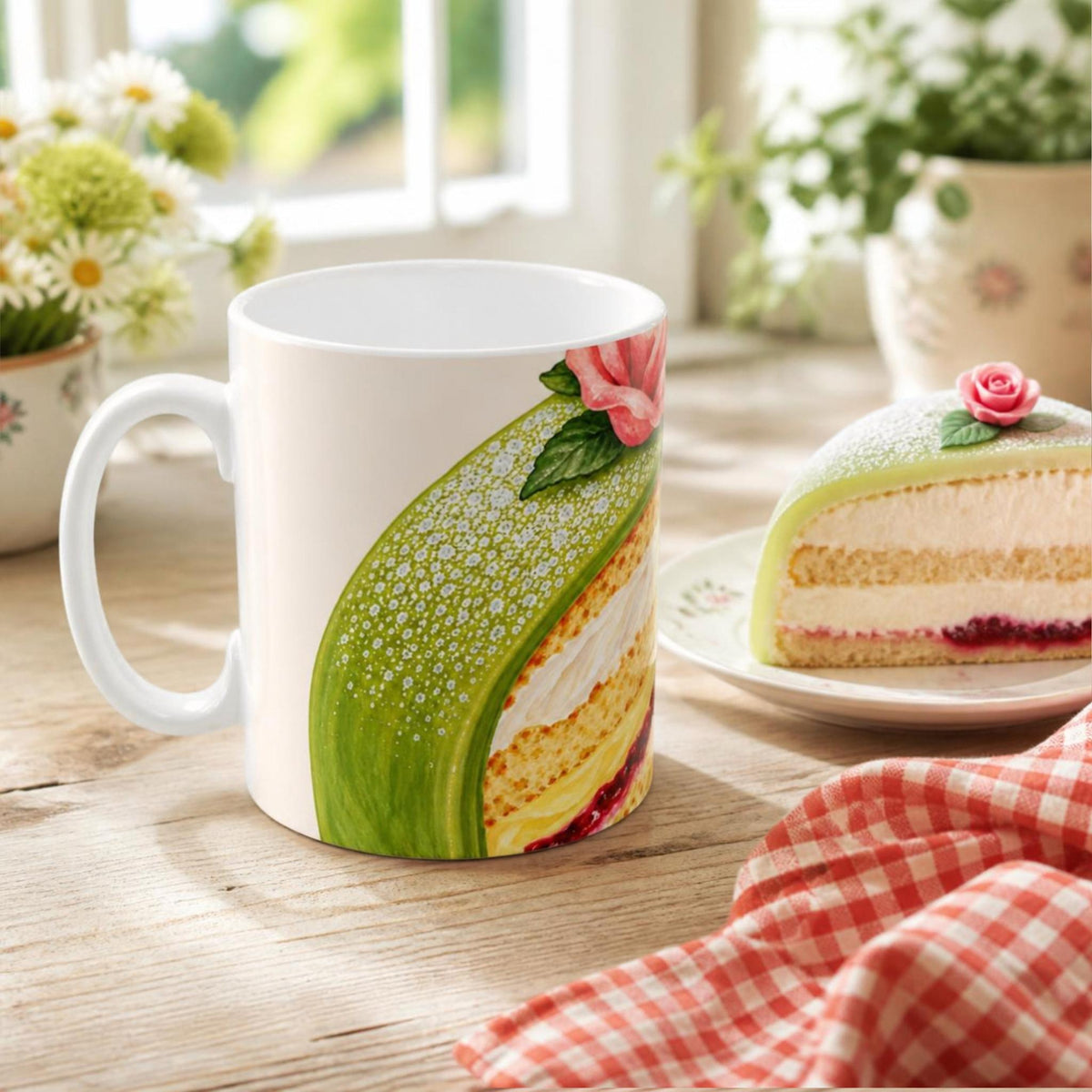 Prinsesstårta Mug with Swedish princess cake in a cosy fika setting
