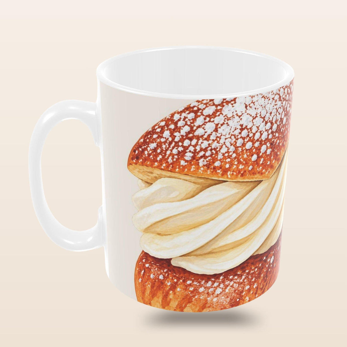     Semla Mug with traditional Swedish semla in a cosy fika setting