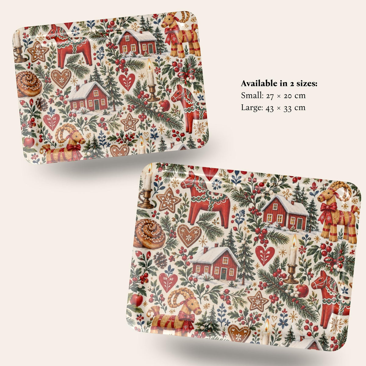 Hej Hemma Swedish Christmas Pattern Serving Tray styled for festive fika with Scandinavian Christmas details