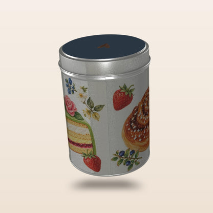 Swedish Fika storage tin with Swedish Blue lid and hand-painted fika illustrations by Hej Hemma